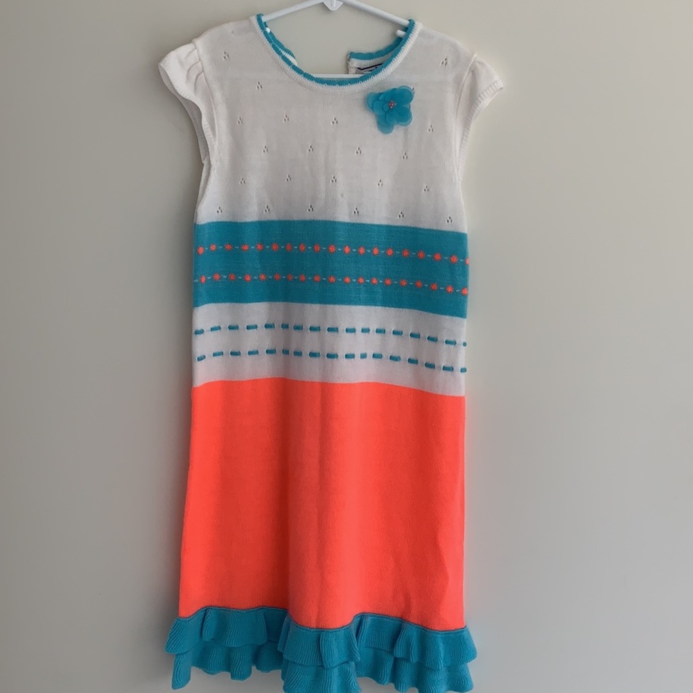 Girls Size 10/12 Sweater Dress HARTSTRINGS White Aqua Orange